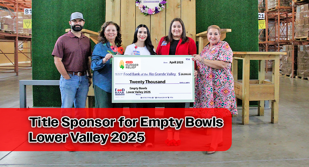 The Food Bank RGV thanks H-E-B Hunger Relief for their generous donation to the food bank. Every dollar donated to the food bank provides up to 5 nutritious meals to the community. Image courtesy of Food Bank RGV