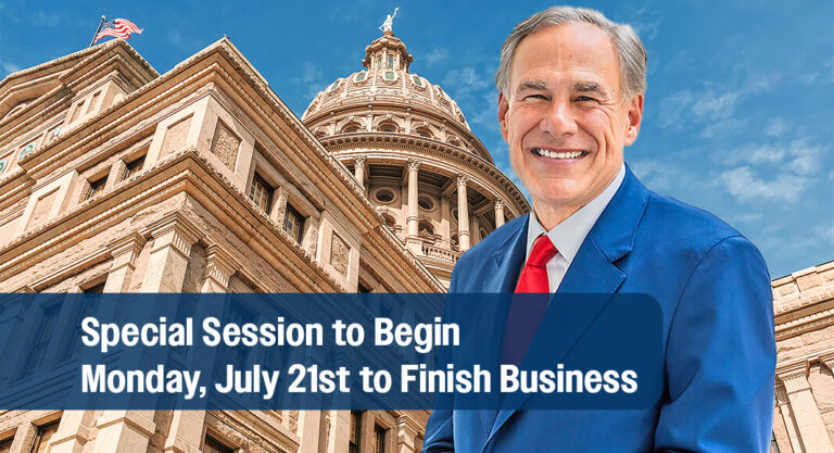 Governor Abbott Announces Special Session Date, Initial Agenda