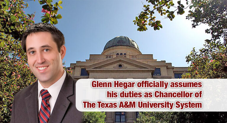 Glenn Hegar Begins Tenure as Chancellor of The Texas A&M University System