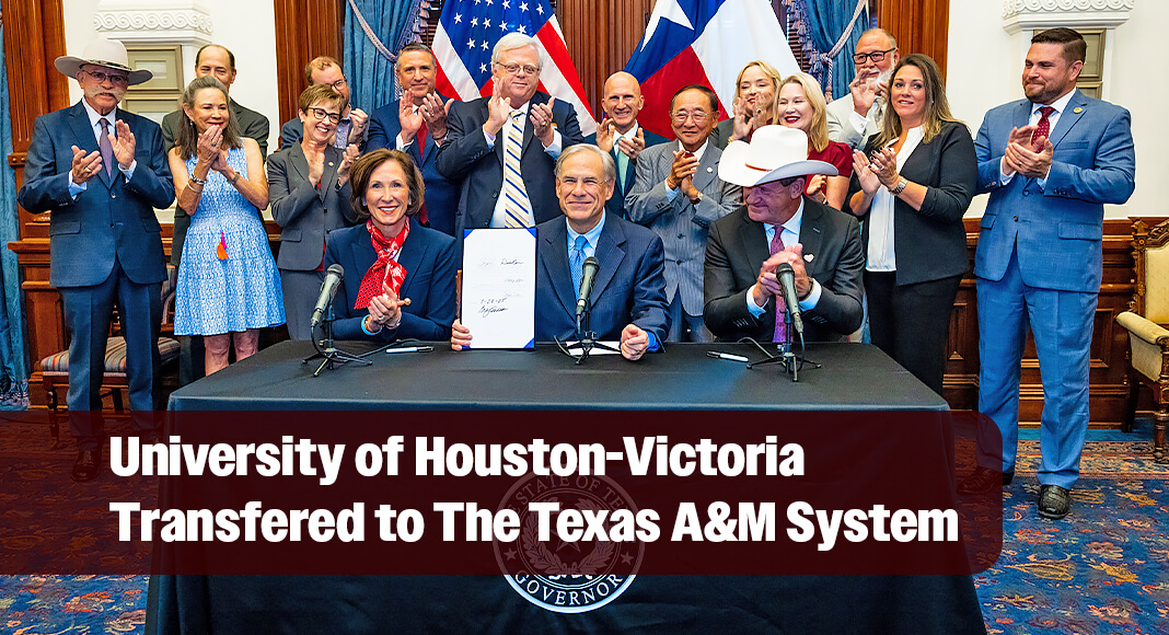 Governor Greg Abbott ceremonially signed SB 2361 into law to transfer the University of Houston-Victoria to the Texas A&M University System during a bill signing ceremony at the Texas Capitol. Photo; Office of The Governor