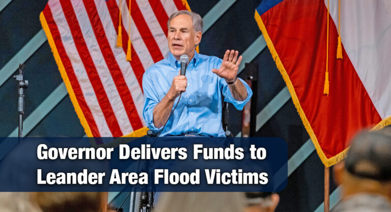 Governor Hands Out Strait To The Heart Funds to Leander Area Flood Victims