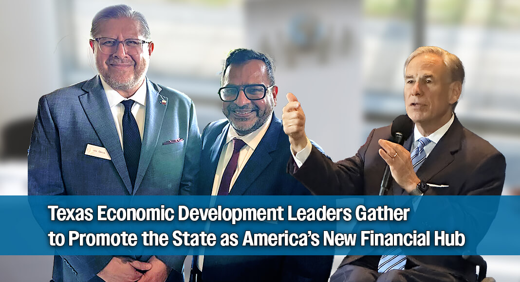 Teclo Garcia, CEO of Mission Economic Development Office, with Arun Agarwal, Chairman of the Texas Economic Development Corporation Board of Directors, during the TxEDC Investor Summit in Westlake, Texas, September 2025. Photo composed of Courtesy images