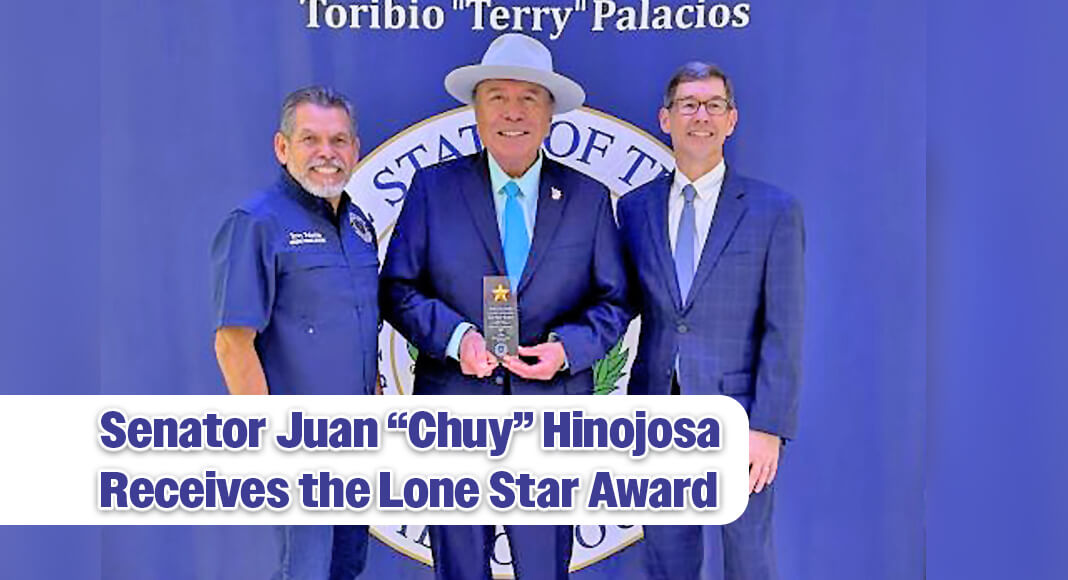 The Texas District & County Attorneys Association (TDCAA) honored Senator Juan “Chuy” Hinojosa by presenting him with the prestigious Lone Star Award at a legislative update attended by over 100 local prosecutors and police officers in Edinburg. Courtesy image