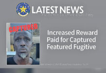 Increased Reward Paid for Captured Featured Fugitive