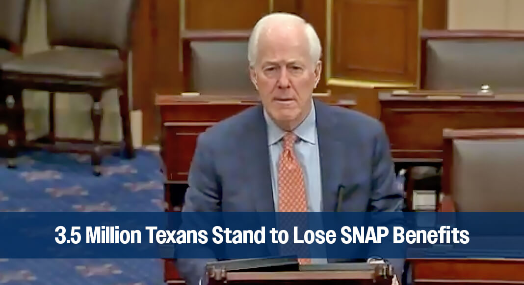 U.S. Senator John Cornyn (R-TX) blasted Democrats for voting against reopening the government 13 times for the sake of “leverage” to advance their political agenda, which comes as 3.5 million Texans stand to lose the benefits they rely on to feed their families this Saturday, Nov. 1, due to the Schumer Shutdown. YouTube image via Senator Cornyn's Office