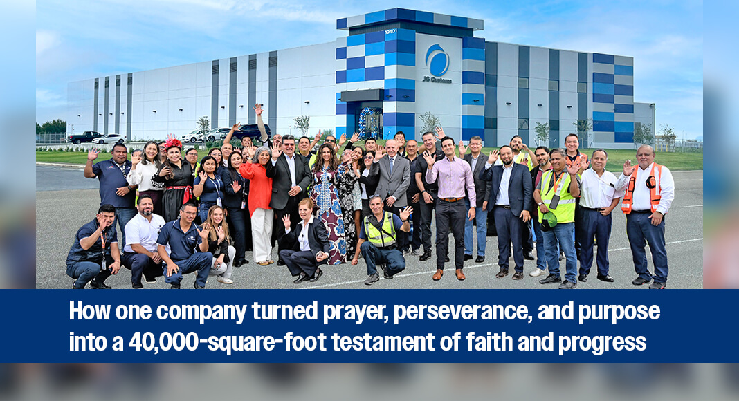 Faith in Motion: A proud moment for JG Guerra, his wife Karla, and their daughters Savannah and Valentina, as they stand before the new 40,000-square-foot JG Customs Forwarding LLC facility in Pharr, Texas. Surrounded by family, employees, and community partners, the ribbon-cutting ceremony marked more than the opening of a modern logistics center — it celebrated a vision built on prayer, perseverance, and purpose. Behind them rises the colossal building that Guerra described as “a testament to God’s grace and the power of faith in action.” Photo By Roberto Hugo González