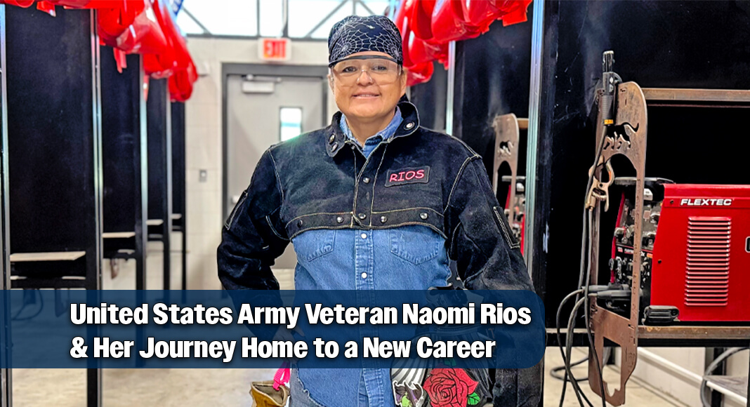 For United States Army veteran Naomi Rios, the path that eventually led her to South Texas College’s Welding program began more than 20 years ago on a military base in Northern Italy. Now in her late fifties, Rios says she is set to graduate in December and believes reinvention is possible at any age. STC image