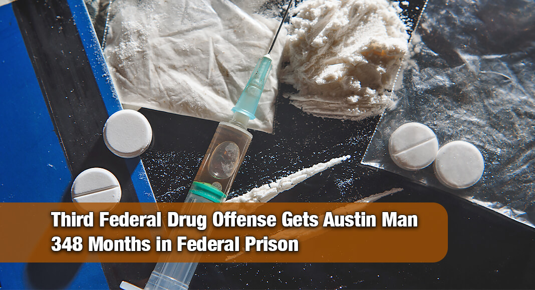 An Austin man previously convicted of two federal drug offenses was sentenced Wednesday to 324 months in prison for possession with intent to distribute methamphetamine, plus 24 months in prison for violating the requirements of a previously imposed term of supervised release by U.S. District Judge David Ezra. Image for illustration purposes