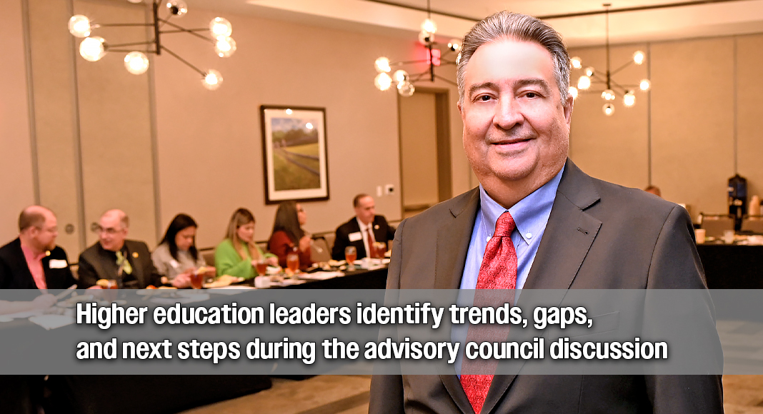 Adam Gonzalez, CEO of the Council for South Texas Economic Progress (COSTEP), leads a full-room discussion at the Cambria Hotel as more than 30 higher education and workforce leaders from Rio South Texas and Northern Tamaulipas convene for the Binational Higher Education Advisory Council Meeting—the largest gathering of educational leadership to date in the Rio South Texas region. Photo by Roberto Hugo González / Texas Border Business.