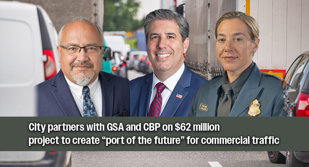 Donna Mayor David Moreno, GSA Acting Administrator Michael Rigas, and Diane J. Sabatino, Acting CBP Executive Assistant Commissioner for the Office of Field Operations. Image Sources: Moreno https://www.cityofdonna.org/, Rigas https://www.gsa.gov/, Diane J. Sabatino CBP.gov