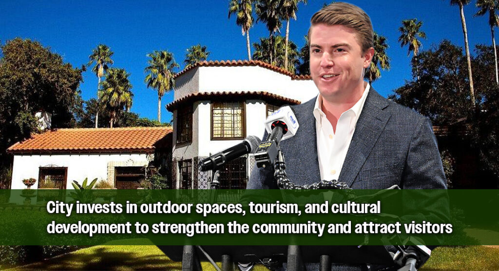 Nick Rhodes, representing Tres Lagos, speaks at the podium to introduce his company during the McAllen Chamber of Commerce’s Government Affairs Series. Moments later, City Manager Isaac J. “Ike” Tawil delivered his City Manager’s Update, outlining McAllen’s renewed focus on recreation, culture, and tourism as key drivers of economic growth. The event highlighted public-private partnerships—such as those with Tres Lagos—that are shaping McAllen’s next chapter in sports, nature, and cultural development. Photo by Noah Mangum González / Texas Border Business. Bgd: City of McAllen Facebook
