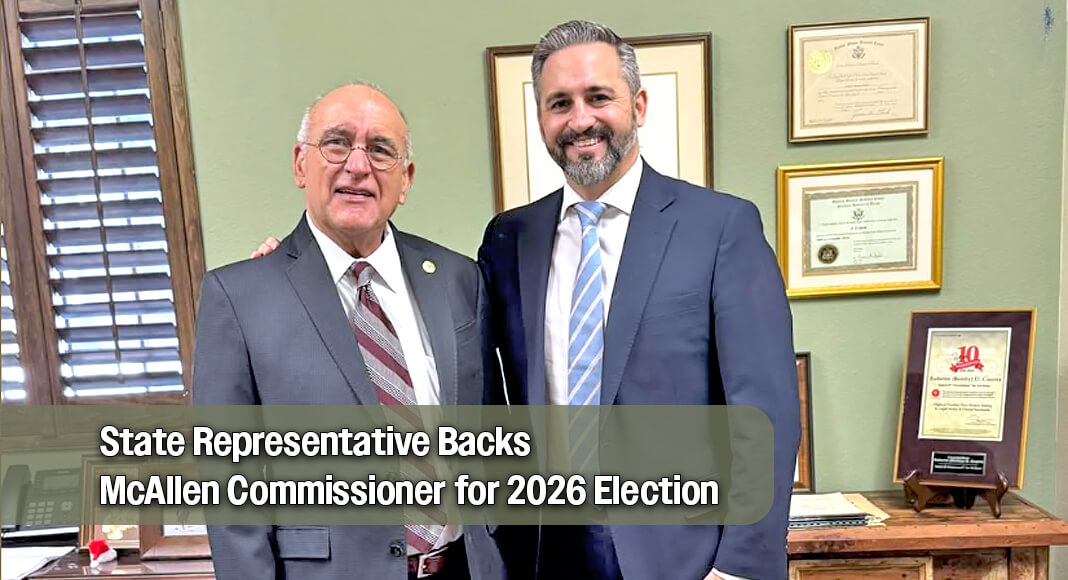 State Representative Bobby Guerra stands with Victor “Seby” Haddad at Guerra’s office during the announcement of Guerra’s endorsement of Haddad’s campaign for Texas House District 41. Courtesy image