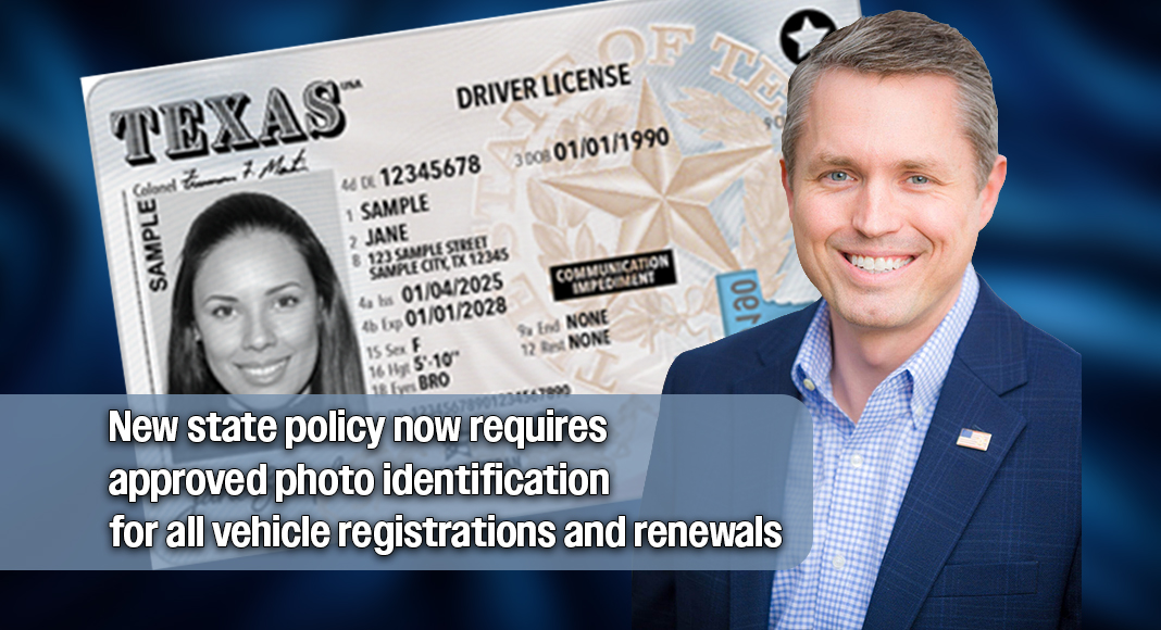 The Texas Department of Motor Vehicles has implemented a new requirement mandating that all vehicle owners present an approved form of photo identification when registering a vehicle or renewing an existing registration. Photo: Texas DPS. State Rep. Brian Harrison, R-Midlothian. Image from the Texas House of Representatives