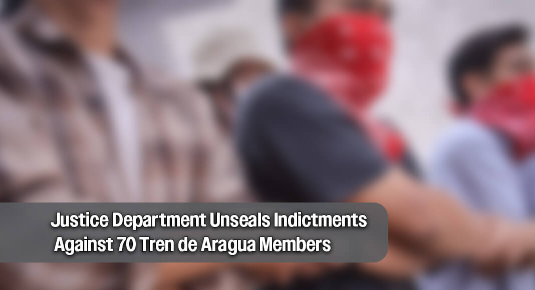 The Department of Justice announced the unsealing of multiple indictments against more than 70 individuals, including leaders and members of designated foreign terrorist organization Tren de Aragua (TdA), linked to various violent crimes inside and outside the United States, including murder, robbery, extortion, kidnapping, money laundering, and controlled substance trafficking. Image for illustration purposes