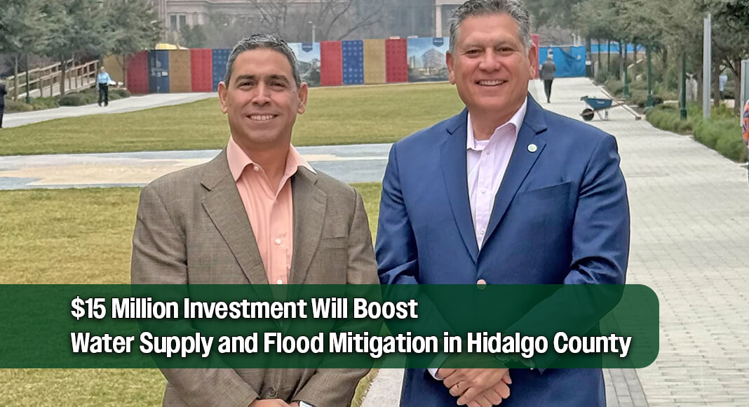 L-R Precinct 1 Commissioner David L. Fuentes and HCDD1 General Manager Raul E. Sesin, PE outside the Texas Capitol. Image courtesy of Hidalgo County