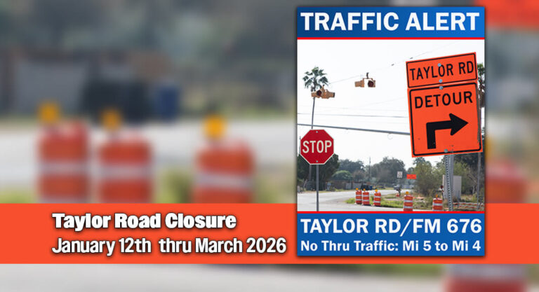 TRAFFIC ALERT- Taylor Road closure Jan. 12th – March 2026