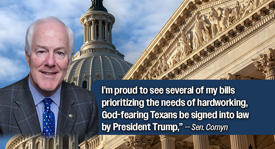 “As we reflect on the first half of the 119th Congress, I’m proud to see several of my bills prioritizing the needs of hardworking, God-fearing Texans be signed into law by President Trump,” said Sen. Cornyn. “I look forward to building on this progress as Republicans work hand-in-glove with President Trump to enact his agenda and deliver results for the American people.” Image for illustration purposes