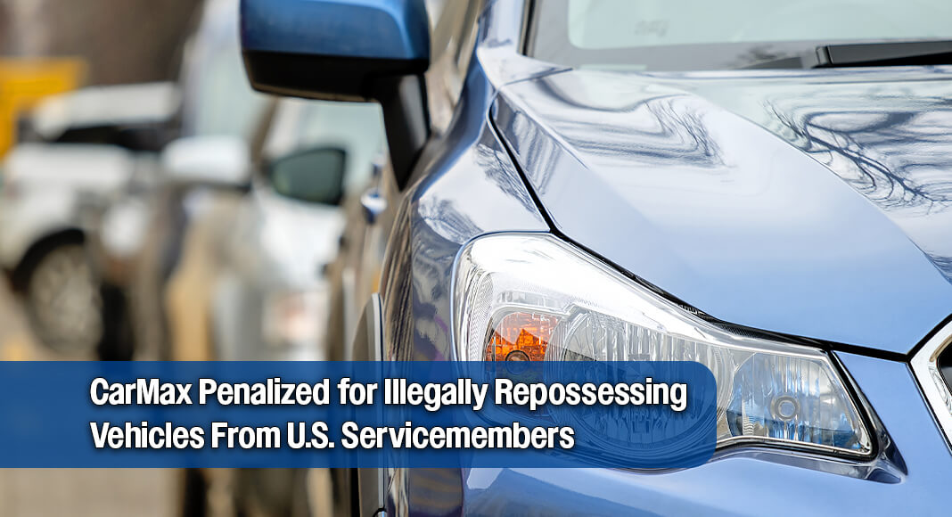 The Justice Department today announced that it has reached a settlement with CarMax Inc., the nation’s largest retailer of used cars, to resolve allegations that CarMax violated the Servicemembers Civil Relief Act (SCRA) by illegally repossessing motor vehicles owned by members of the military. Image for illustration purposes