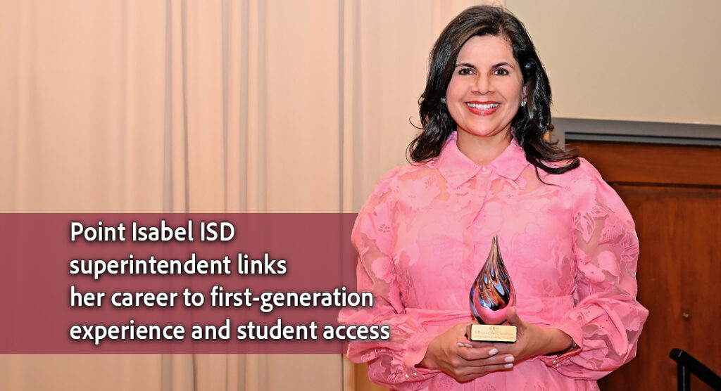 Therese Anne Capistran holds her award during the ceremony, celebrating her leadership and commitment to education. Image Texas Border Business
