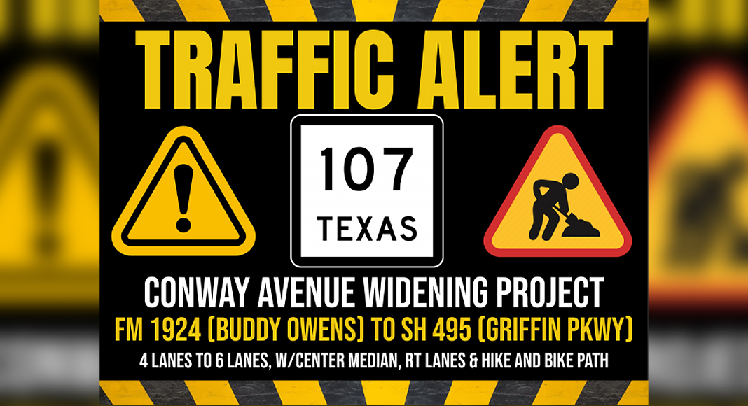 The improvements, between FM 1924 (Buddy Owens Boulevard) and State Highway 495 (Griffin Parkway), will widen the existing roadway to include six 12-foot travel lanes with a raised center median, and designated right turn lanes. The $32 million project also includes the addition of a sidewalk and a shared use path for cyclists and pedestrians. Image courtesy of TxDOT