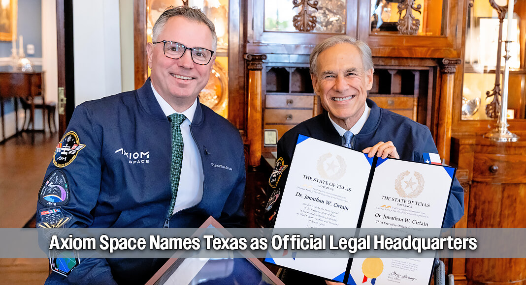 "Texas has been the launchpad of spaceflight since its inception,” said Governor Abbott. "We welcome Axiom Space's decision to make Texas its legal residence and look forward to the progress they will achieve in our state. Those who reach for the stars do so from the great state of Texas." --Governor Abbott. Photo: Office of The Governor
