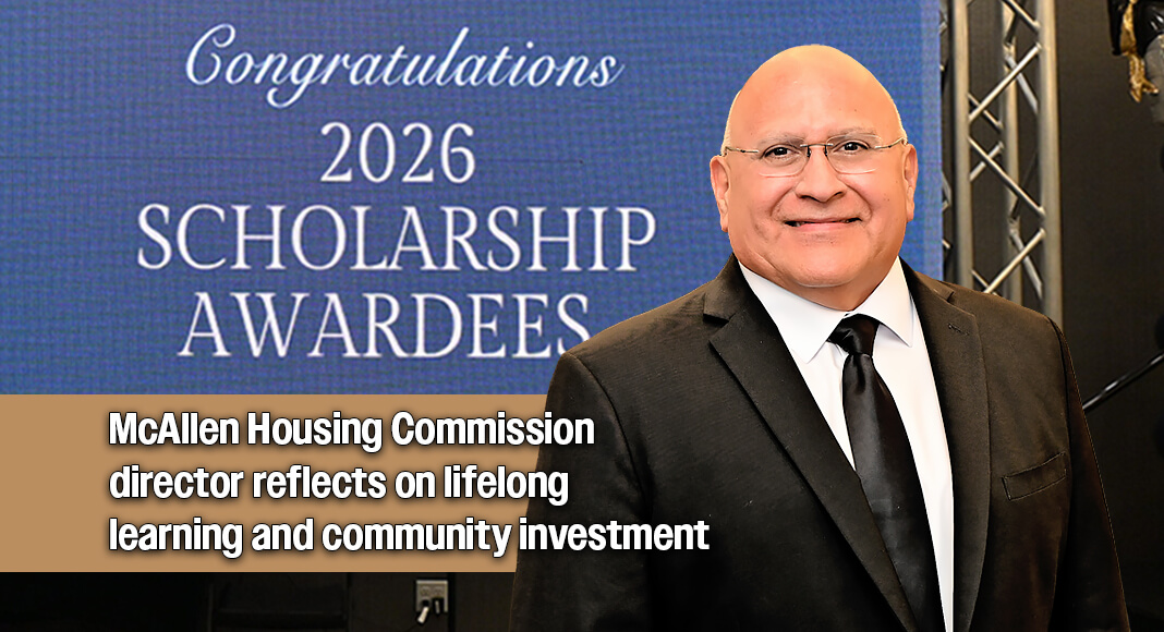 Rodolfo “Rudy” Ramirez, Executive Director of the McAllen Housing Commission, addresses attendees during the 2026 McHC Scholarship Banquet at the Verta Hotel in McAllen. Ramirez welcomed students, families, elected officials, educators, and community partners while emphasizing the importance of education, lifelong learning, and creating opportunities for future generations through the commission’s scholarship program. Photo by Texas Border Business.