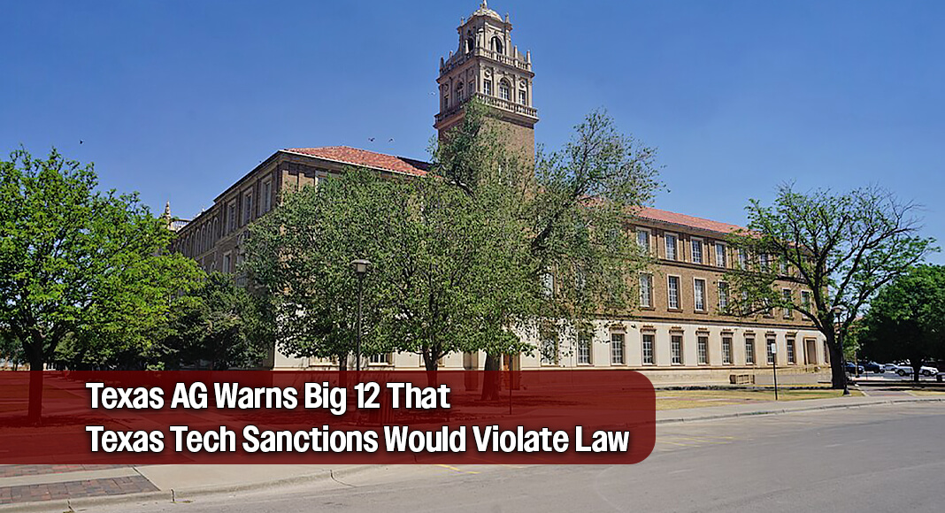 Attorney General Ken Paxton’s office sent a letter on behalf of its client, Texas Tech University, to leaders of the Big 12 Conference, notifying them that any effort to sanction Texas Tech University for acting consistent with a valid court order would constitute a violation of federal and state law and expose the conference and its members to antitrust liability. Image: Michael Barera, CC BY-SA 4.0 <https://creativecommons.org/licenses/by-sa/4.0>, via Wikimedia Commons