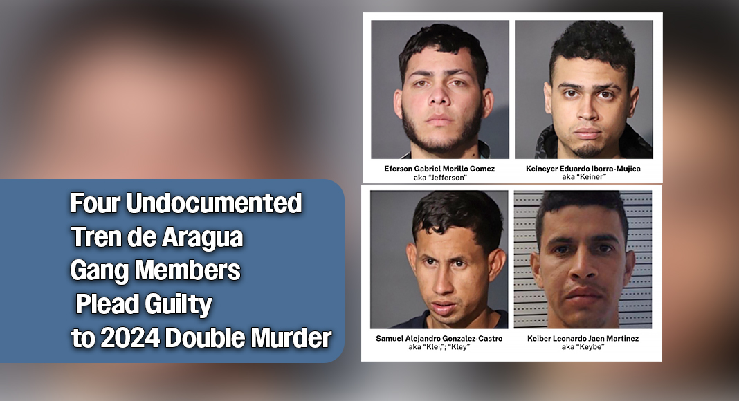Four members of the designated foreign terrorist organization Tren de Aragua (TdA), Keiber Jaen Martinez, also known as “Keybe,” Samuel Gonzalez Castro, also known as “Klei” and “Kley,” Eferson Morillo-Gomez, also known as “Jefferson,” and “Efe Trebol,” and Keineyer Ibarra-Mujica, also known as “Keiner” each pleaded guilty before U.S. District Judge Denise L. Cote for the Southern District of New York to two counts of murder through the use of a firearm and one count of using a firearm in furtherance of a crime of violence, in connection with their participation in the May 24, 2024, murders of Claretha LaQuesha Daniels and Justin Lawless and the non-fatal shooting of a third victim (“Victim-3”), all of whom were unarmed American citizens and residents of New York City. Images courtesy of US Department of Justice