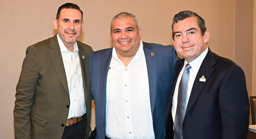 COSTEP and Rio South Texas welcomed special guests during a meeting with the San Luis Potosí Automotive Cluster in McAllen. Pictured are (from left) Ralph Garcia, COO of the McAllen Economic Development Corporation; Jaime Ortiz III, Economic Development Manager for the City of Laredo; and Jorge Torres, president of Interlink Trade Services, who delivered a presentation on cross-border infrastructure and logistics for the San Luis Potosí delegation. Photo by Roberto Hugo González / Texas Border Business.