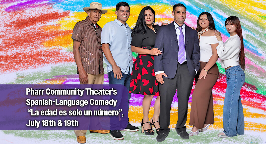 “Age Is Just a Number” (La edad es solo un número): A hilarious comedy by Pete Romero, directed by Roxana Badillo. . Cast: L-R: Juan Banda, Alfredo Resendez, Consuelo Arellano, Adam Rodriguez, Dulce Maldonado and Ayleen Pazos. Courtesy image. Bgd for illustration purposes