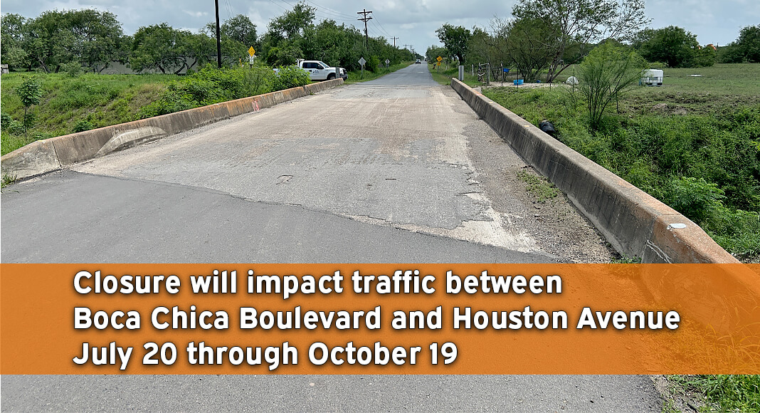 North Browne Avenue (CR 115) will be closed between Boca Chica Boulevard and Houston Avenue in Cameron County, from July 20 through October 19, for a complete bridge replacement. Courtesy image