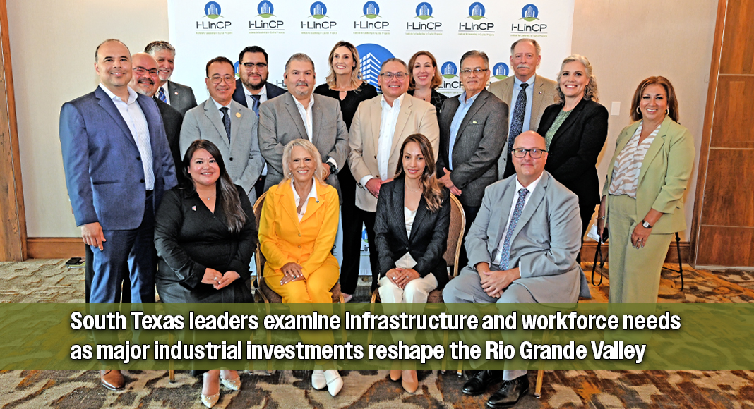 Participants in the “Powering Texas & Regional Growth: Infrastructure + Workforce Exchange” gather for a group photo in Harlingen following discussions on regional power, water, infrastructure, and workforce needs. Harlingen EDC and I-LinCAP planned and executed the event in collaboration. Photo by Noah Mangum González / Texas Border Business.