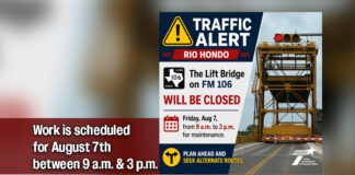 Rio Hondo Lift Bridge on FM 106 to Close Friday, Aug. 7th for Maintenance
