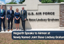 Hegseth Speaks to Airmen at Newly Named Joint Base Lindsey Graham