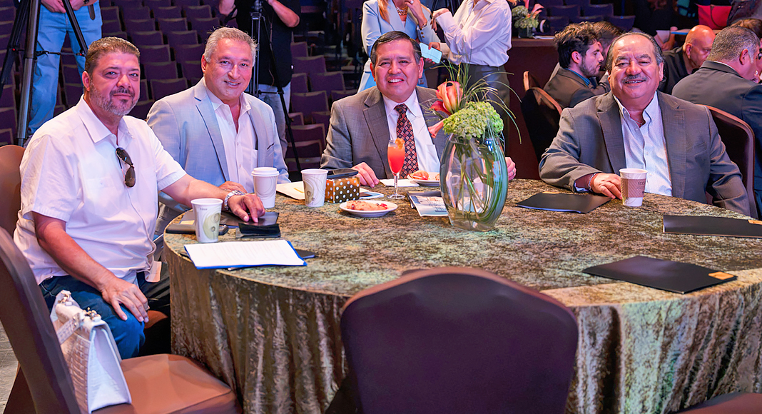 From left: McAllen Commissioner Rudy Castillo, Mayor Javier Villalobos, and Commissioners Joaquin “J.J.” Zamora and Tony Aguirre attend the Fall for the Arts presentation at the McAllen Performing Arts Center, where the city announced its lineup of upcoming performances, programs, and arts initiatives. Photo by Noah Mangum González / Texas Border Business.