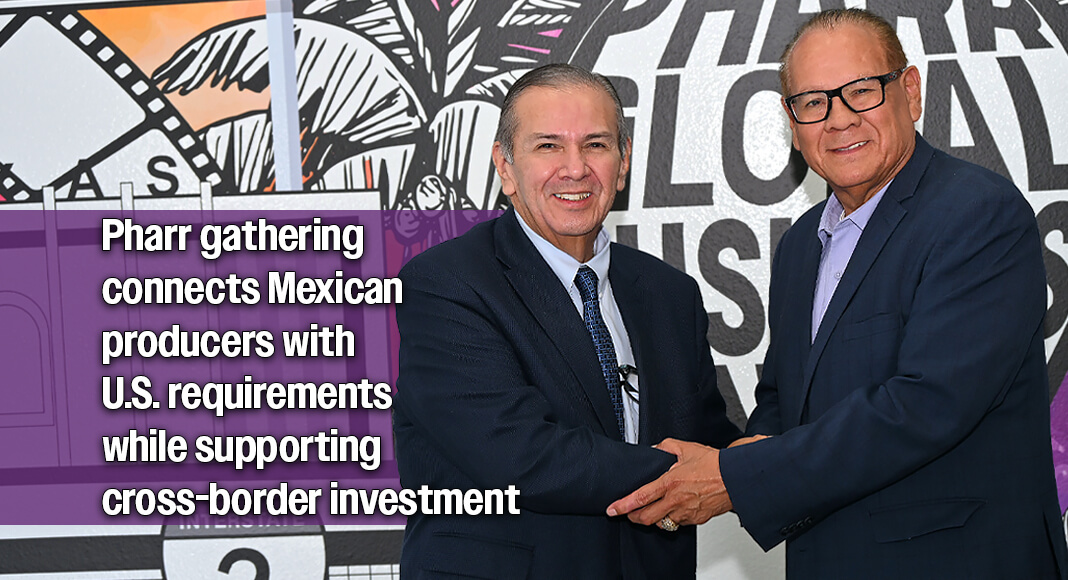 Jesús Cano, Mexican consul in McAllen, and Victor Perez, president and CEO of the Pharr Economic Development Corporation, at the Pharr Global Business Hub during the commercial mission. Photo by Texas Border Business.