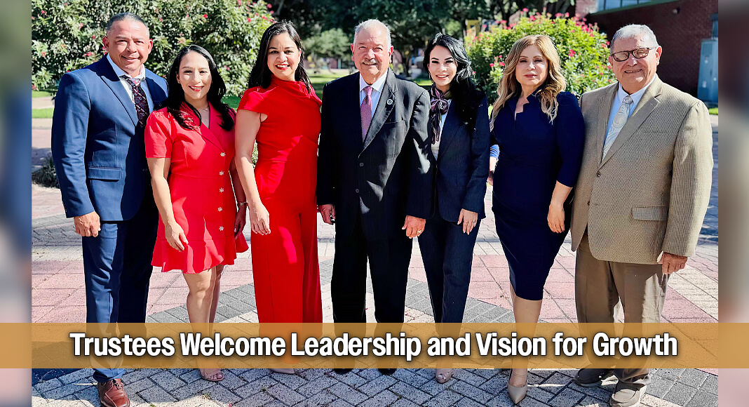 STC Board of Trustees (left to right): David De Los Rios; Rina Castillo; Dalinda Gonzalez-Alcantar, board vice chair; Paul R. Rodriguez, board chair, Victoria CantĂș, board secretary; Rose Benavidez and Alejo Salinas Jr., Ph.D. STC image