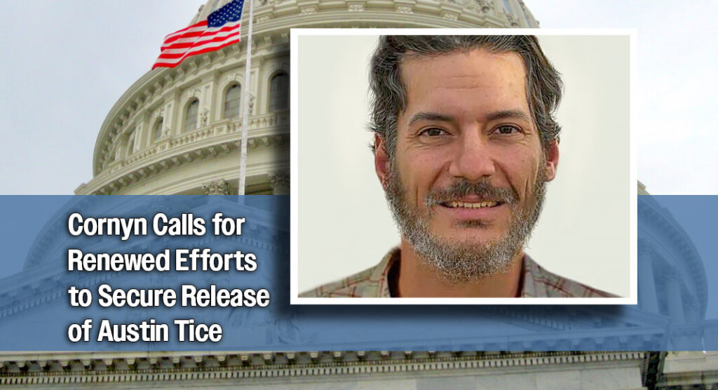 Age-progressed photo of Austin Tice as of 2024 via Wikimedia Public Domain. Bgd for illustration purposes