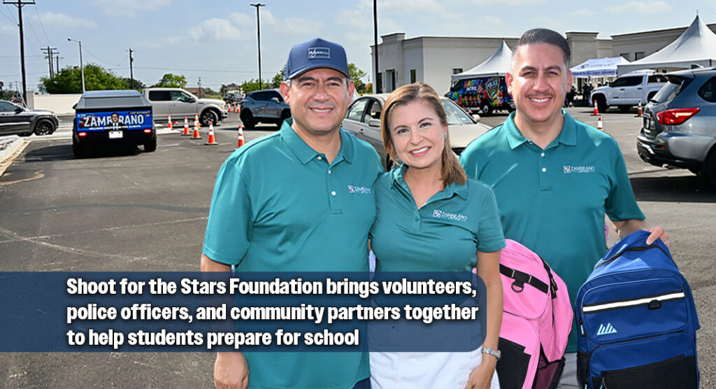 From left: Jesse Zambrano, Principal; Ariana Zambrano, Chief Financial Officer; and Jorge Zambrano, Chief Operating Officer, of Zambrano Law Firm, during the Zambrano Family Backpack Giveaway in San Juan. The annual event, organized through the Shoot for the Stars Foundation, Inc., marks eight years of helping Rio Grande Valley students prepare for the new school year. Photo by Texas Border Business.