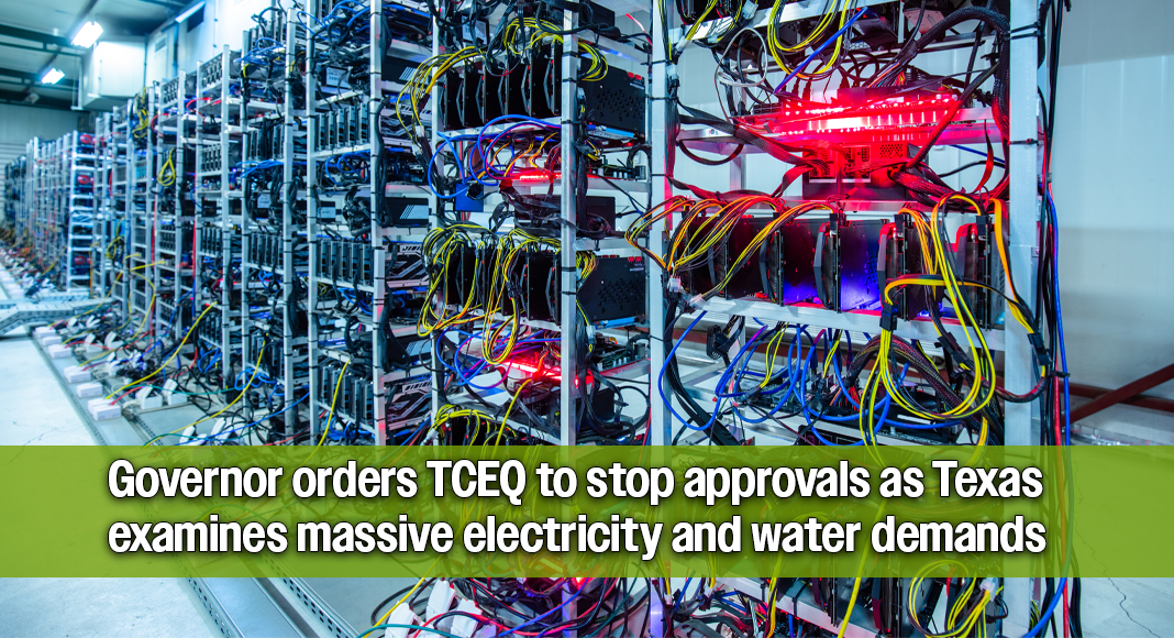 Gov. Greg Abbott on Monday directed the Texas Commission on Environmental Quality to halt permits sought by data centers until state regulators complete audits examining their demands on Texas’ electric grid and water resources. Image for illustration purposes