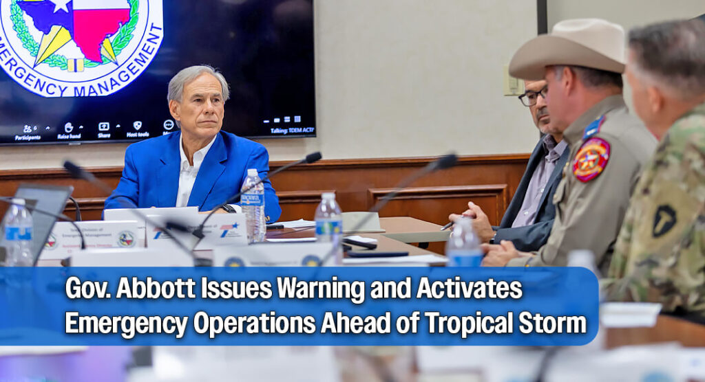 Governor Greg Abbott held a severe weather briefing and press conference at the Texas State Emergency Operations Center (SOC) to provide an update on the tropical system in the northern Gulf of America and the state’s preparedness posture ahead of potential impacts along the Upper Texas Coast and in Southeast Texas. Photo: Office of The Governor