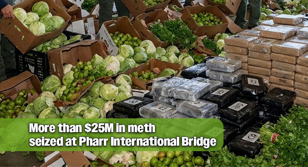 U.S. Customs and Border Protection officers at the Pharr International Bridge cargo facility intercepted $25,167,000 worth of alleged methamphetamine concealed in a shipment manifested as cabbage, tomatillo, and cilantro. AI image for illustration purposes only