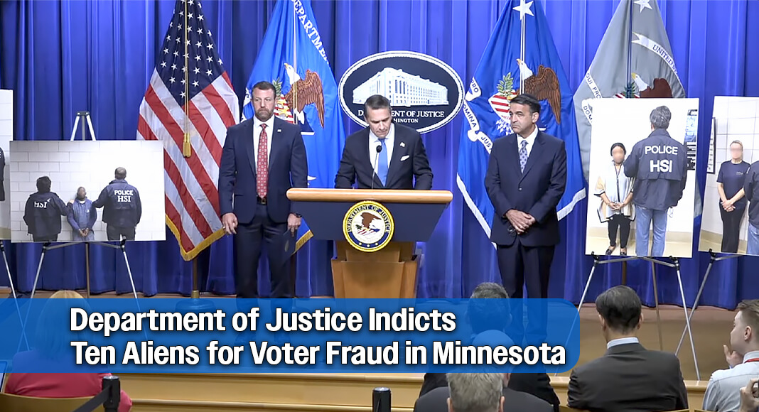 Attorney General Todd Blanche, Department of Homeland Security Secretary Markwayne Mullin, and United States Attorney Daniel N. Rosen announced that a federal grand jury indicted ten defendants separately on September 24, 2026, for voter fraud. Screenshot from USDOJ YouTube video