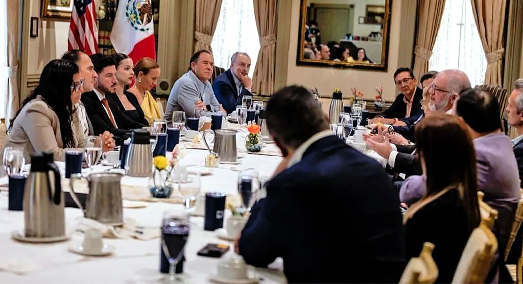 Nuevo León Gov. Samuel García and members of the Nuevo León delegation meet with their Texas counterparts around a conference table in Austin to discuss economic development, investment, innovation and opportunities for greater cooperation between Texas and Nuevo León. Courtesy photo