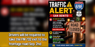Nighttime closure of SB I-69E (US 77) planned Wednesday, Sep. 2nd in San Benito