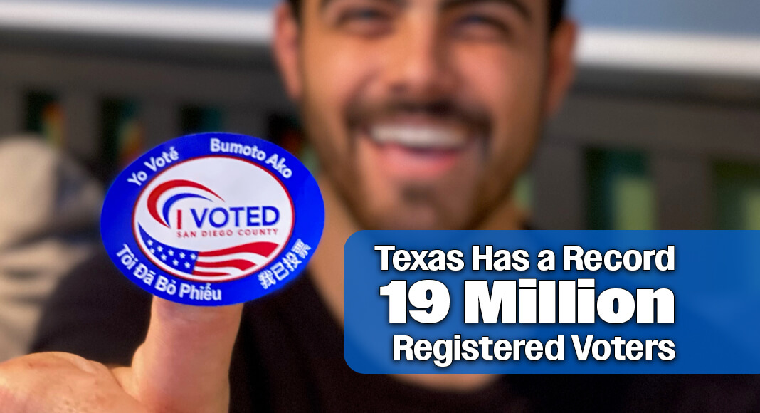 Texas Secretary of State Robert Howden today announced that Texas has 19 million registered voters ahead of the Nov. 3 General Election. The specific number is 19,041,684 and is a record number for the state. Image for illustration purposes