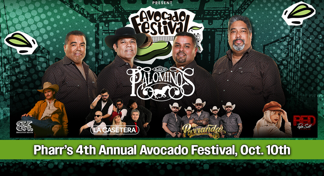 The Avocado Festival will take place on Saturday, October 10, from 2:00 p.m. to 11:00 p.m. in Downtown Pharr. Admission is free before 5:00 p.m. and $5 after 5:00 p.m. Children ages 5 and under receive free admission all day. Courtesy image