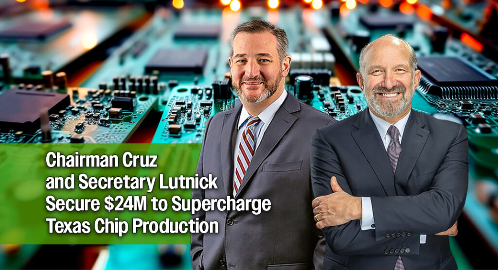U.S. Sen. Ted Cruz (R-Texas), Chairman of the Senate Committee on Commerce, Science, and Transportation, joined U.S. Secretary of Commerce Howard Lutnick in announcing that the Texoma Semiconductor Tech Hub has been awarded nearly $24 million in grant funding from the U.S. Department of Commerce through the Economic Development Administration (EDA) FY2025 Disaster Supplemental Grant Program. Image for illustration purposes