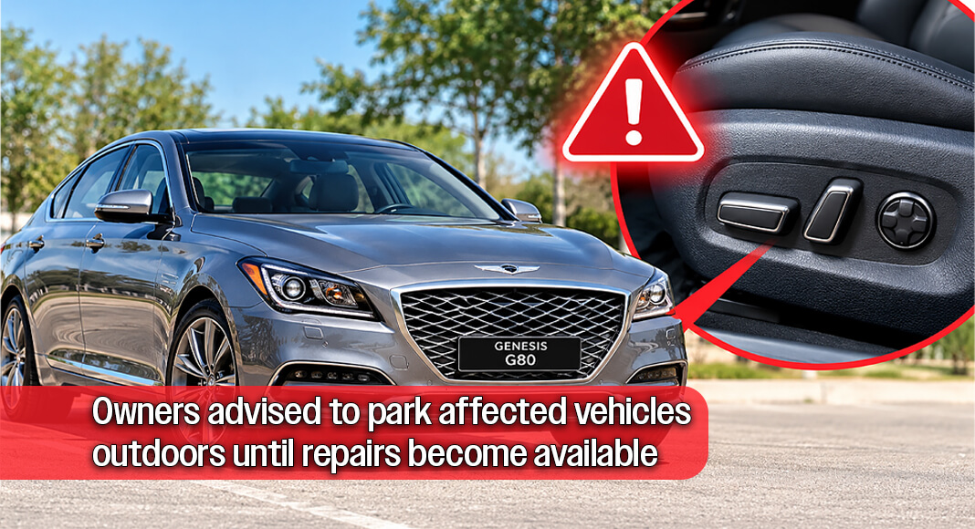 Hyundai is recalling 94,622 Genesis vehicles in the United States because a faulty power seat switch could cause overheating and increase the risk of fire. Owners are advised to park affected vehicles outdoors until repairs are available. AI-generated illustration / Texas Border Business.