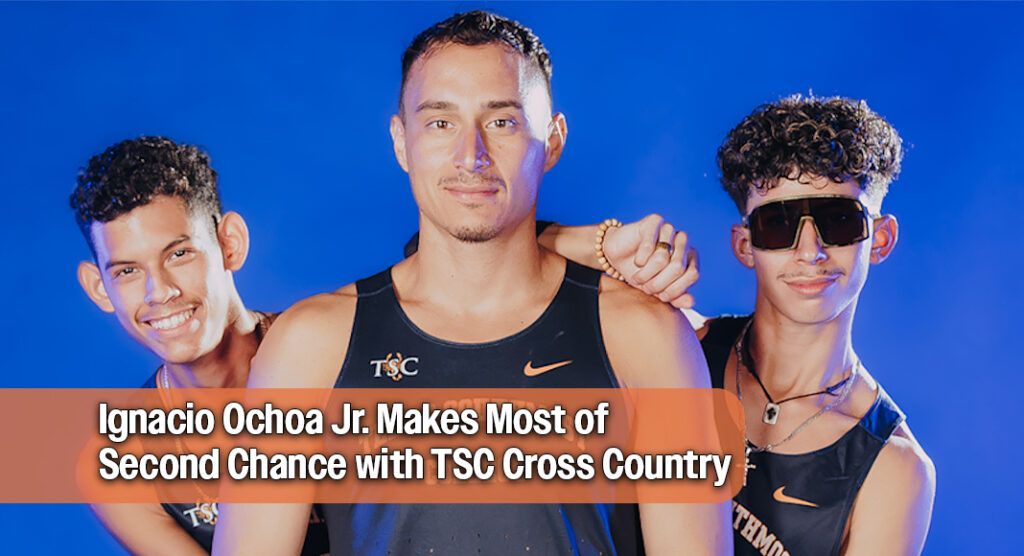 After 13-hour construction shifts under the Florida sun, Texas Southmost College student-athlete Ignacio Ochoa Jr. still had miles to run. Hundreds of miles away from his TSC teammates, Ochoa trained on his own, took classes online and traveled from Florida to meet the Scorpions at races. Image courtesy of TSC